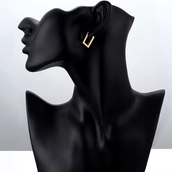 Nadine - Gold Stainless Steel Rectangle Earrings - Picture 4 of 8
